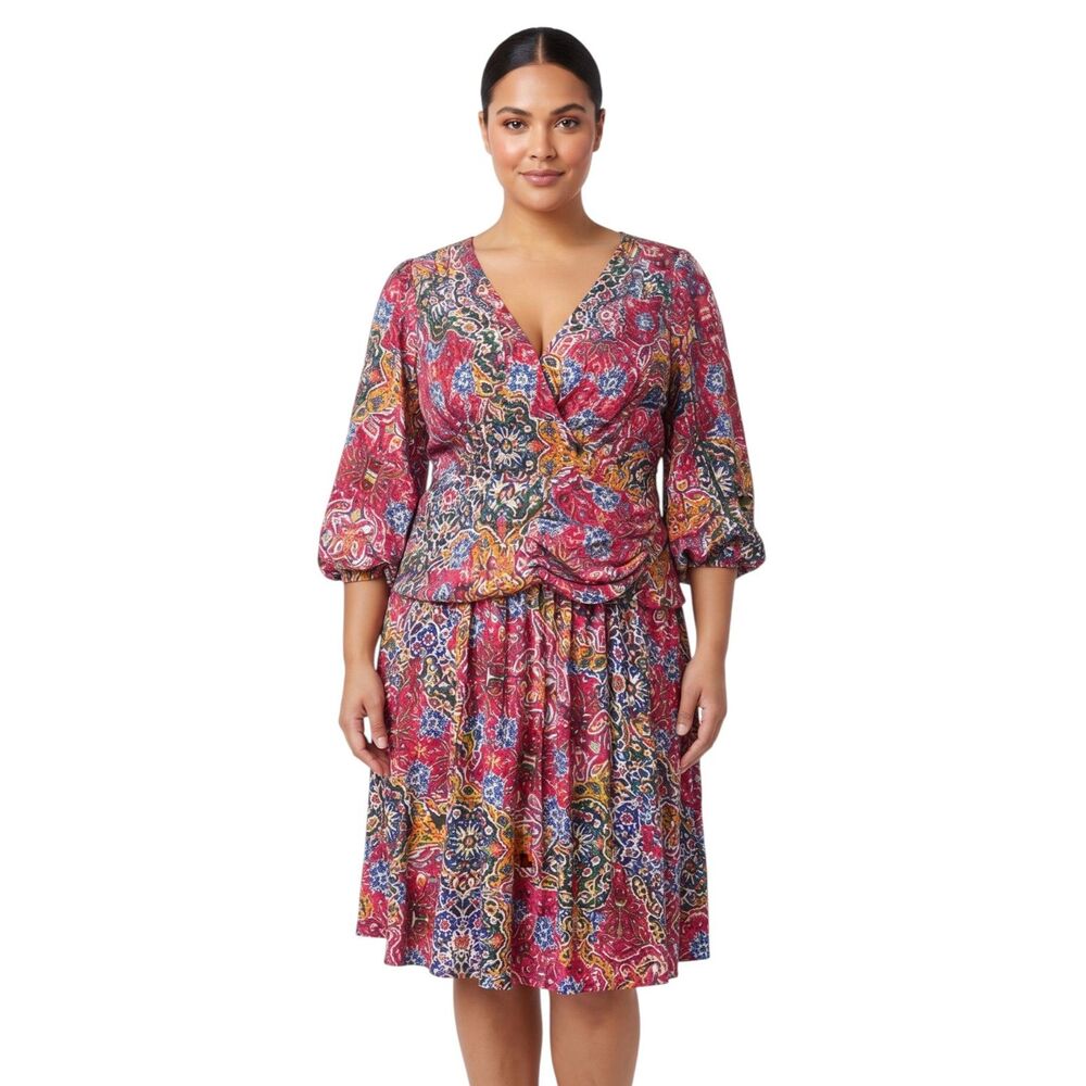 Calvin Klein Multi-Color V-Neck Dress Size 14